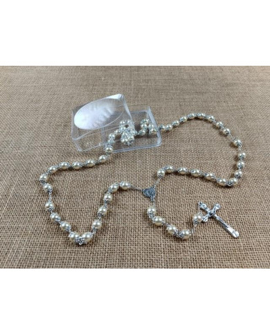 ROSARY WITH 10MM PEARL BEADS AND BOX