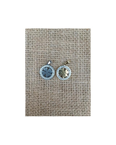 MEDALHA ACO RED 18MM BRILHANTES RECORT TREVO