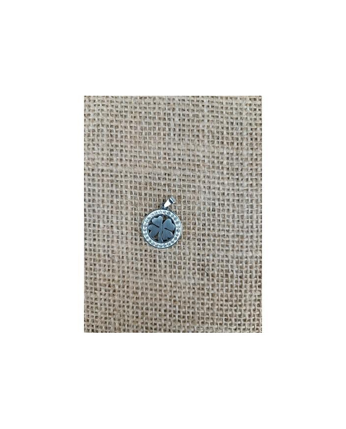 MEDALHA ACO RED 18MM BRILHANTES RECORT TREVO