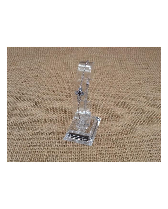 PULSEIRA CORRENTE ZIRCON C/CRUZ DUPLA PRATEADO