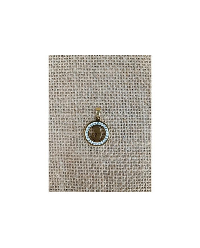 MEDALHA ACO 23MM REDONDA BUSTO BRILHANTES