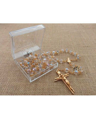 ROSARY CRYSTAL WITH 12MM RINGS AND GOLD BOX