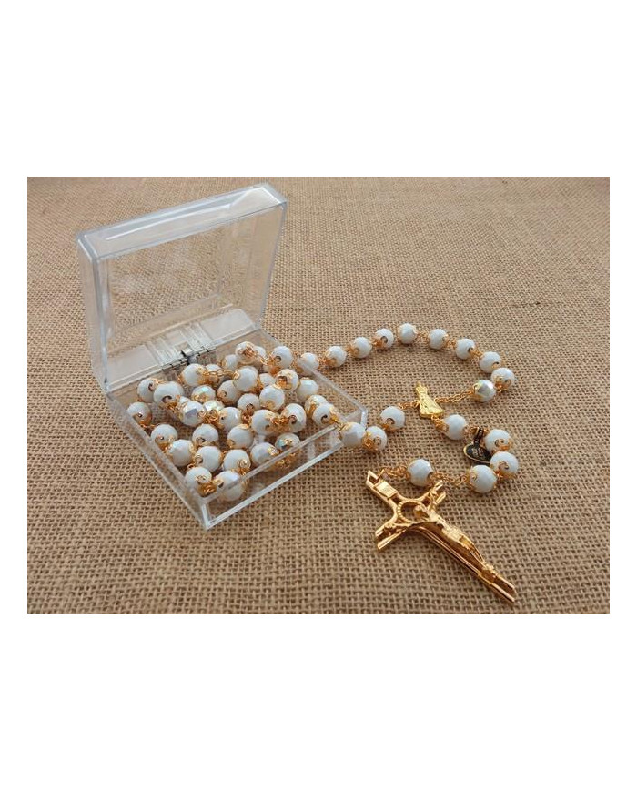 ROSARY CRYSTAL WITH 12MM RINGS AND GOLD BOX