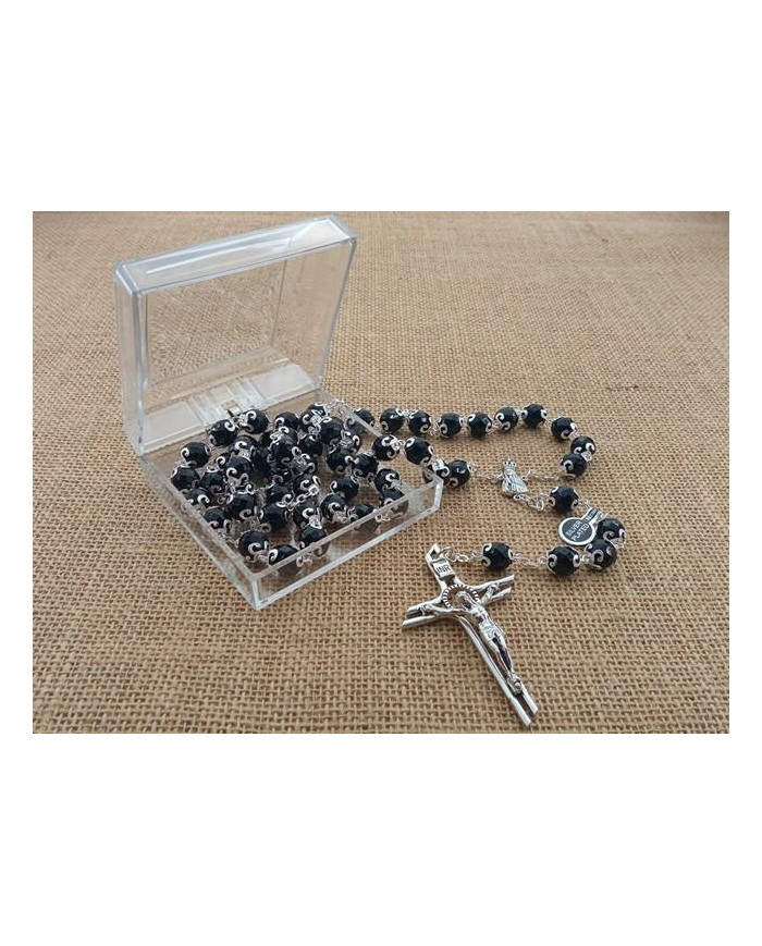 ROSARY CRYSTAL WITH 12MM RINGS AND SILVER BOX