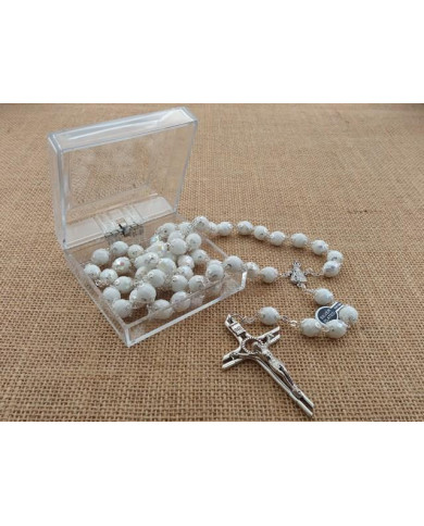 ROSARY CRYSTAL WITH 12MM RINGS AND SILVER BOX