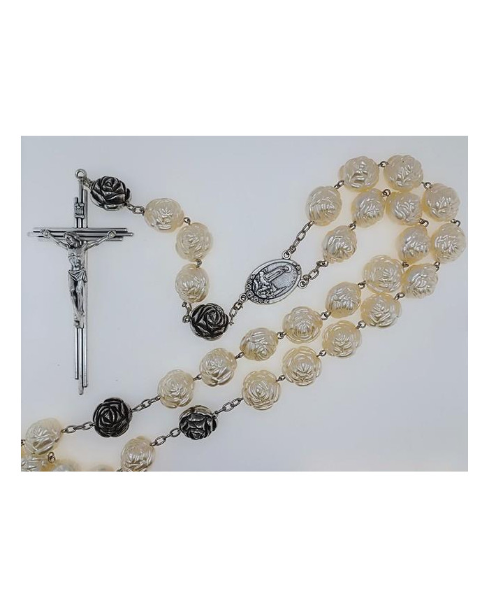 ROSARY WALL CHAINED PLASTIC 3D 25MM + OUR FATHER ROSARY OLD PINK SILVER