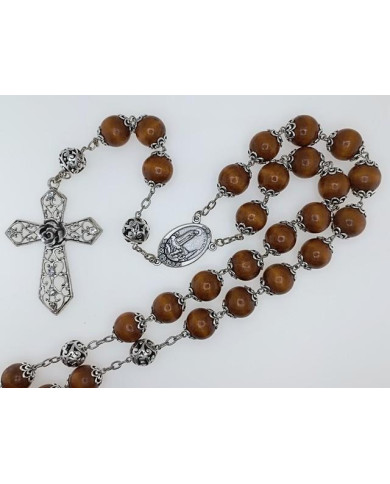 ROSARY WALL CHAIN WOODEN ROUND 18MM WITH RINGS + OUR FATHER BEAD 18MM