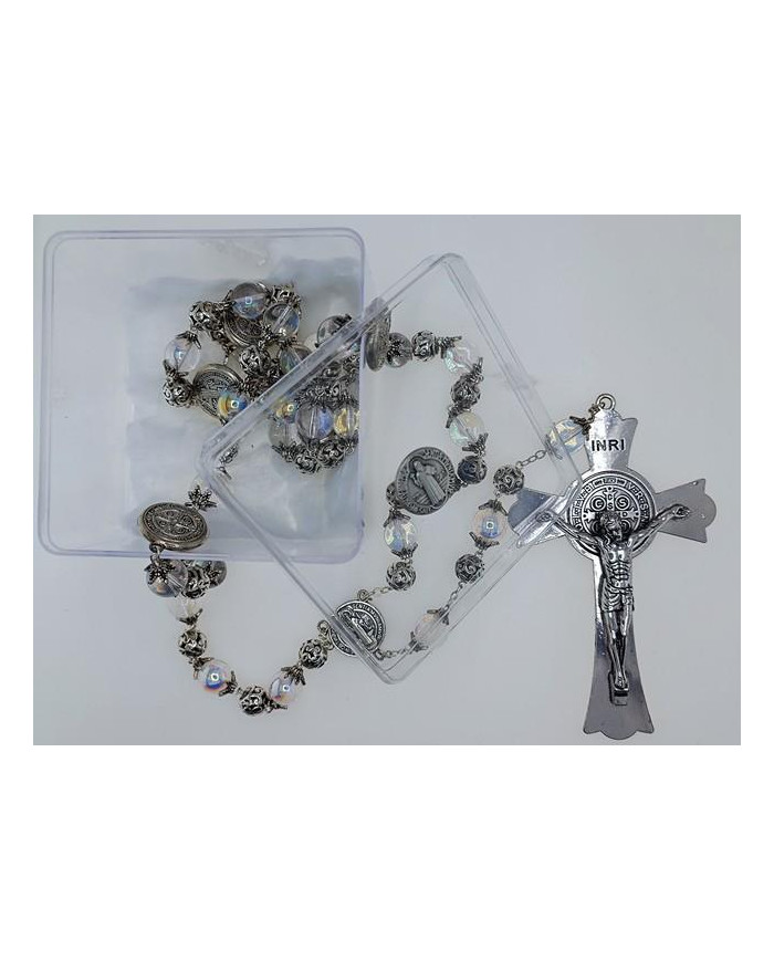 ROSARY WITH CAPS AND GLASS BEADS 12MM + ZAMAC SB WITH BOX