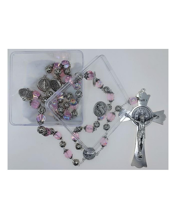 ROSARY WITH CAPS AND GLASS BEADS 12MM + ZAMAC SB WITH BOX