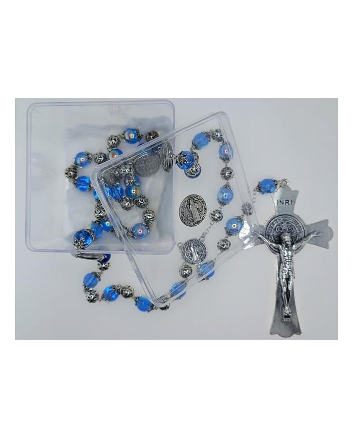 ROSARY WITH CAPS AND GLASS BEADS 12MM + ZAMAC SB WITH BOX