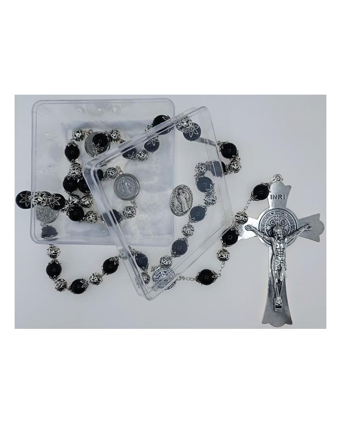 ROSARY WITH CAPS AND GLASS BEADS 12MM + ZAMAC SB WITH BOX
