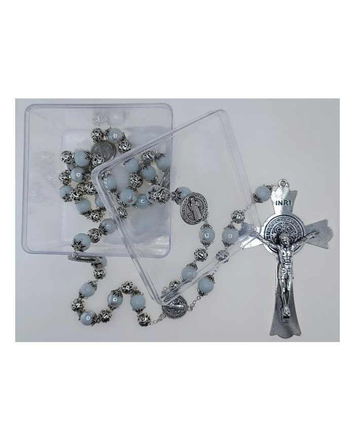 ROSARY WITH CAPS AND GLASS BEADS 12MM + ZAMAC SB WITH BOX