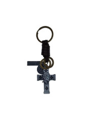 LEATHER KEYCHAIN METAL CROSS CHRIST FACE