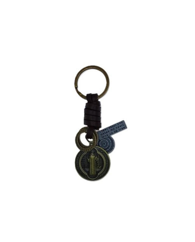 LEATHER KEYCHAIN METAL ROUND MEDAL SB