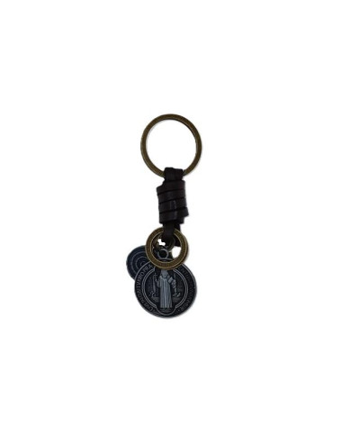 LEATHER KEYCHAIN METAL ROUND MEDAL SB