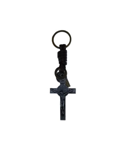 LEATHER KEYCHAIN METAL CROSS SB
