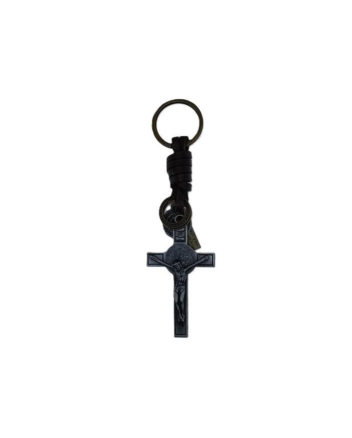 LEATHER KEYCHAIN METAL CROSS SB