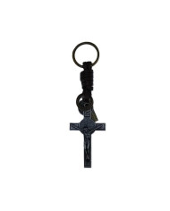 LEATHER KEYCHAIN METAL CROSS SB