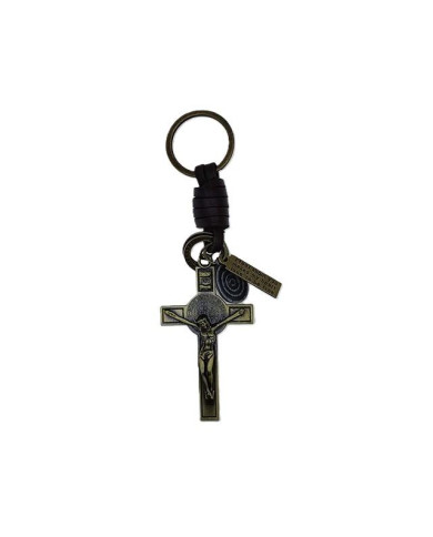 LEATHER KEYCHAIN METAL CROSS SB