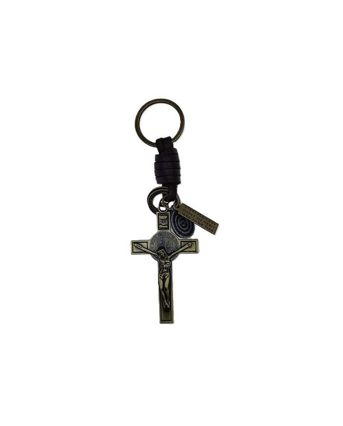 LEATHER KEYCHAIN METAL CROSS SB