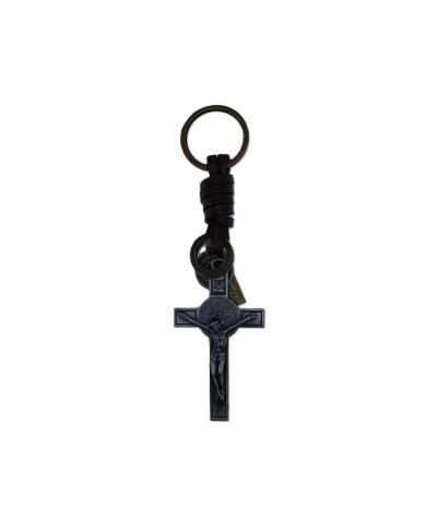 LEATHER KEYCHAIN METAL CROSS SB