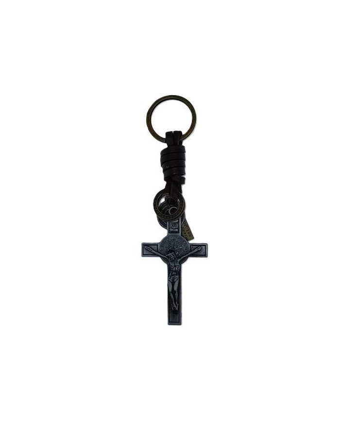 LEATHER KEYCHAIN METAL CROSS SB