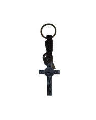 LEATHER KEYCHAIN METAL CROSS SB