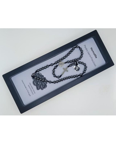 ROSARY NECKLACE IN HEMATITE 6MM IN CORD SB