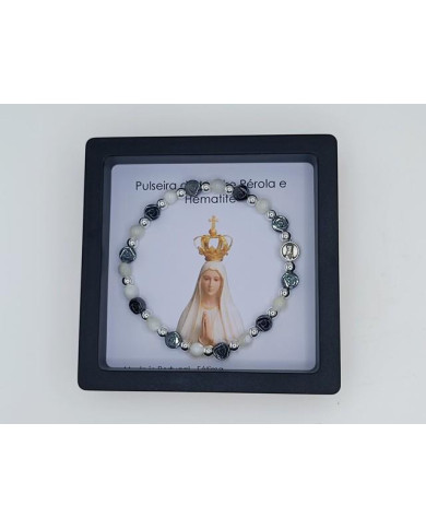 PUL DEZENA ELAST MADRE PEROLA 5MM E HEMATITE ROSA