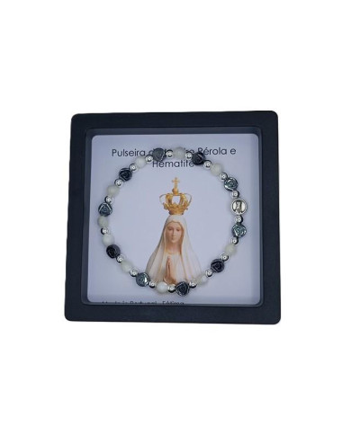 PUL DEZENA ELAST MADRE PEROLA 5MM E HEMATITE ROSA