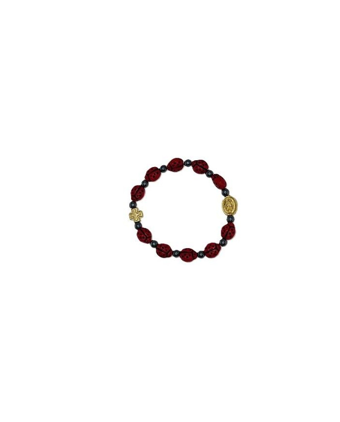 BRACELET DECADE ELASTIC BEADS GLASS LADYBUG 9X7MM FOR CHILDREN