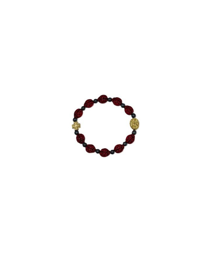 BRACELET DECADE ELASTIC BEADS GLASS LADYBUG 9X7MM FOR CHILDREN