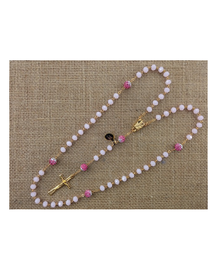 CRYSTAL ROSARY 8X6MM + GOLDEN SHAMBALA