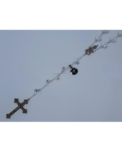 ROSARY CRYSTAL CROSS 12MM SILVER