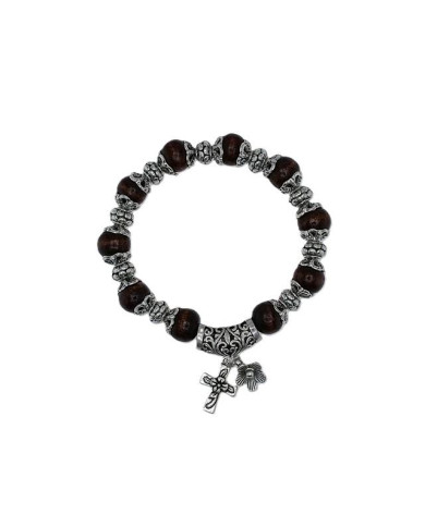 BRACELET ELASTIC ROUND WOODEN DECADE WITH 10MM RINGS