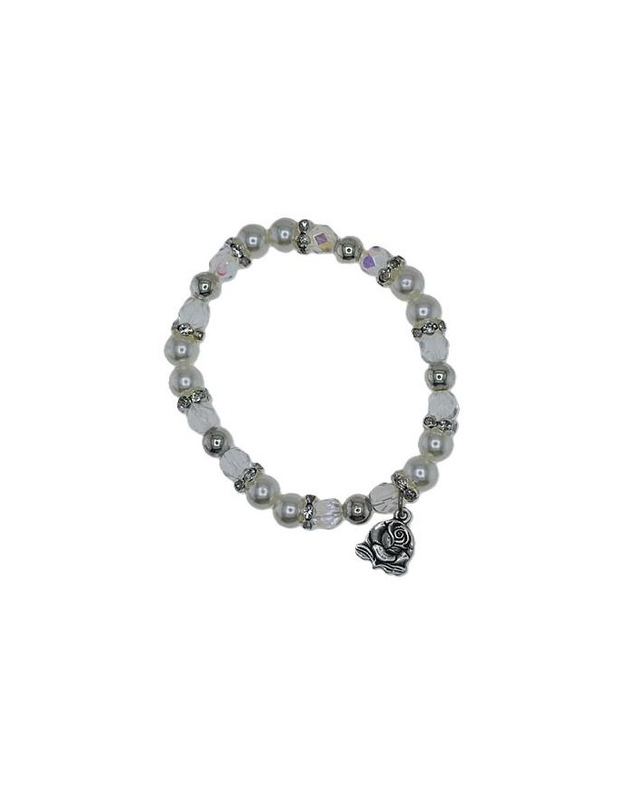 BRACELET ELASTIC PLASTIC PEARL 8MM CRYSTAL 7MM