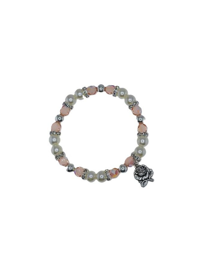BRACELET ELASTIC PLASTIC PEARL 8MM CRYSTAL 7MM