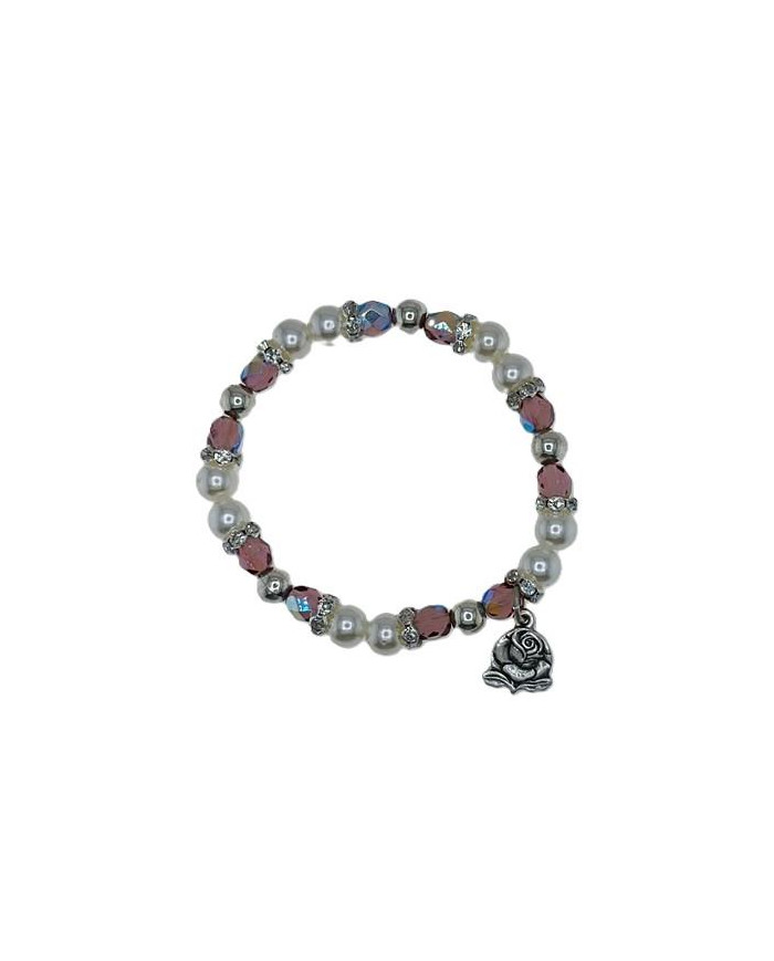 BRACELET ELASTIC PLASTIC PEARL 8MM CRYSTAL 7MM