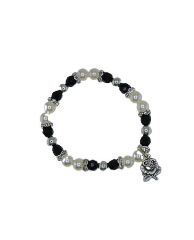 BRACELET ELASTIC PLASTIC PEARL 8MM CRYSTAL 7MM