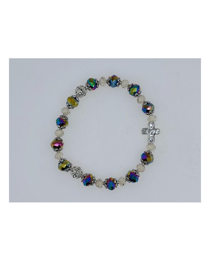 ELASTIC BRACELET CRYSTAL 8X6MM + CRYSTAL 6X4MM WITH RING AND CROSS