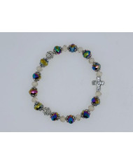 ELASTIC BRACELET CRYSTAL 8X6MM + CRYSTAL 6X4MM WITH RING AND CROSS