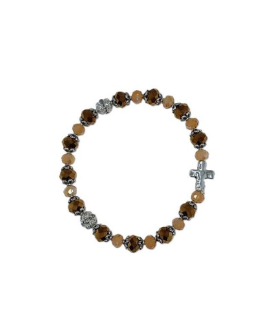 ELASTIC BRACELET CRYSTAL 8X6MM + CRYSTAL 6X4MM WITH RING AND CROSS