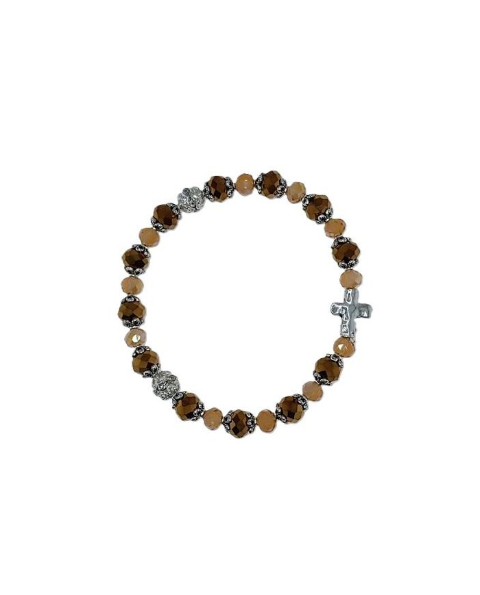 ELASTIC BRACELET CRYSTAL 8X6MM + CRYSTAL 6X4MM WITH RING AND CROSS