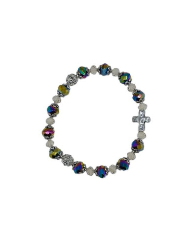 ELASTIC BRACELET CRYSTAL 8X6MM + CRYSTAL 6X4MM WITH RING AND CROSS