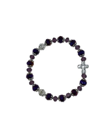 ELASTIC BRACELET CRYSTAL 8X6MM + CRYSTAL 6X4MM WITH RING AND CROSS
