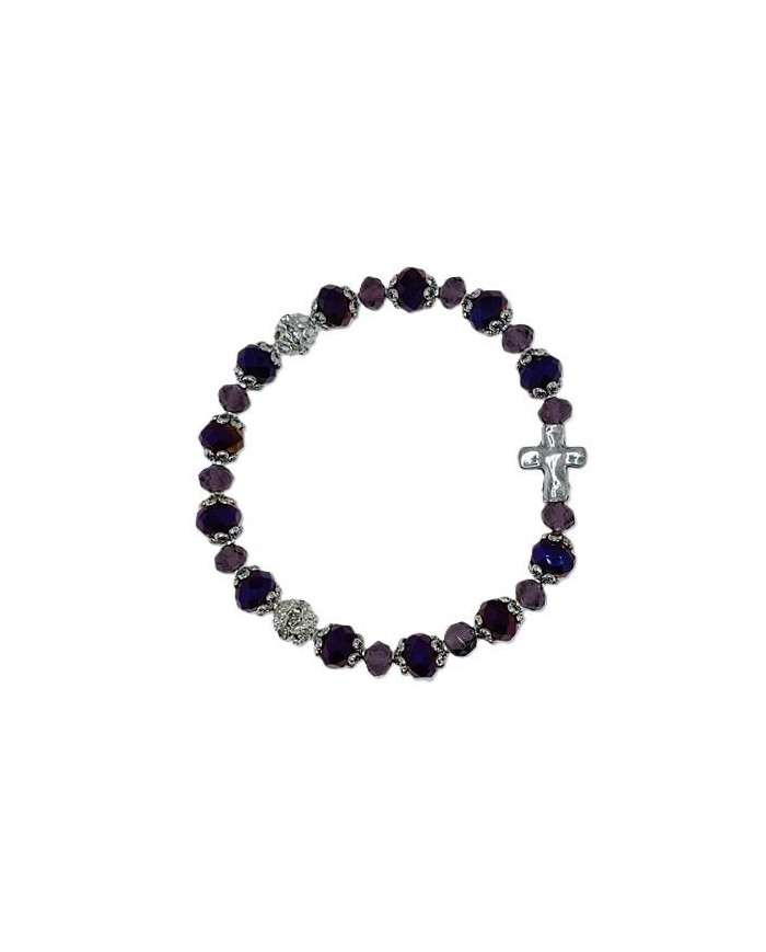 ELASTIC BRACELET CRYSTAL 8X6MM + CRYSTAL 6X4MM WITH RING AND CROSS