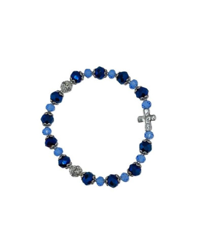 ELASTIC BRACELET CRYSTAL 8X6MM + CRYSTAL 6X4MM WITH RING AND CROSS