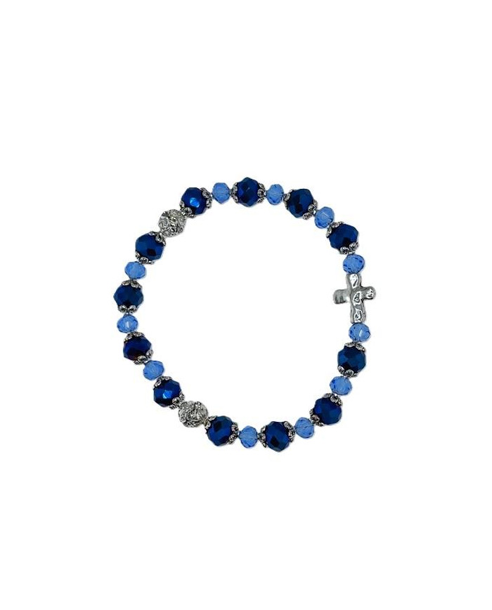 ELASTIC BRACELET CRYSTAL 8X6MM + CRYSTAL 6X4MM WITH RING AND CROSS