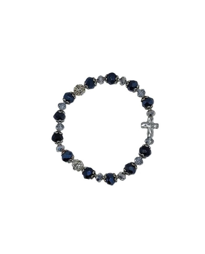 ELASTIC BRACELET CRYSTAL 8X6MM + CRYSTAL 6X4MM WITH RING AND CROSS