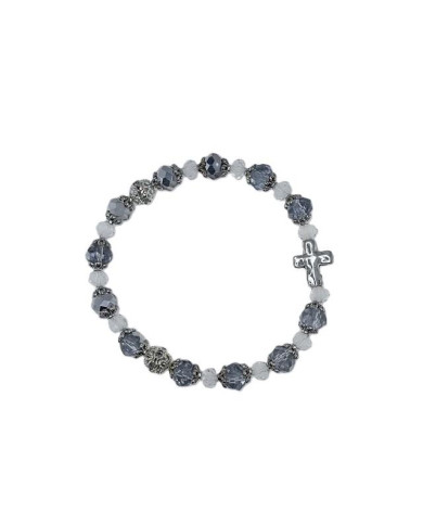 ELASTIC BRACELET CRYSTAL 8X6MM + CRYSTAL 6X4MM WITH RING AND CROSS